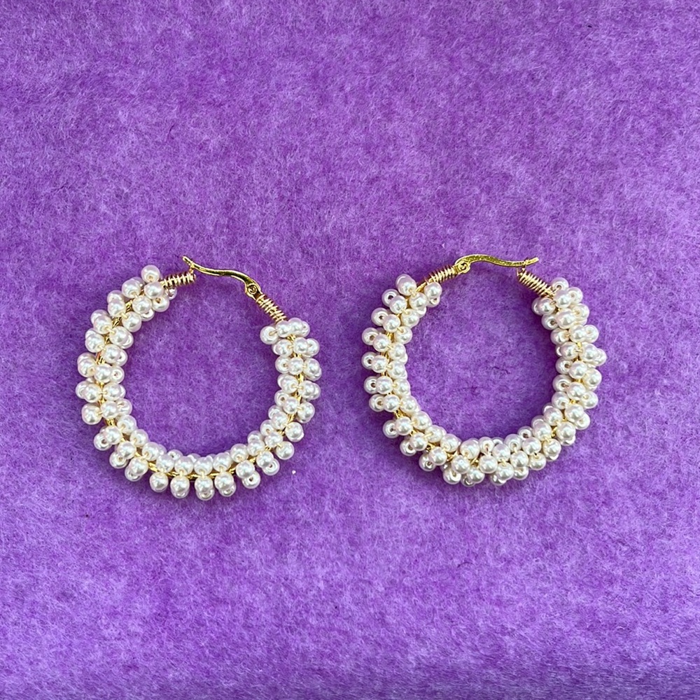 Handmade Wire Wrap White Hoops